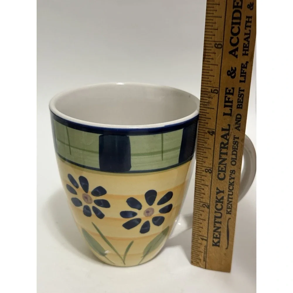 Pier 1  Vintage Coffee Mug Floral Yellow And Green Hand Painted